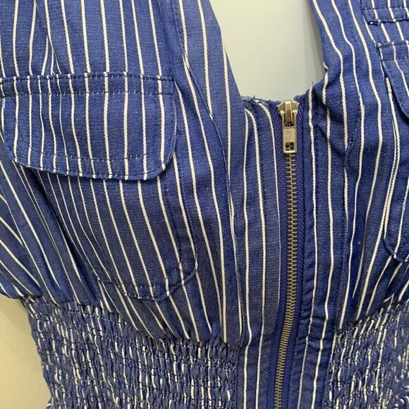 J Glee Petite Large Zippered Front Collar Short Sleeve 2 Pockets Slimming Stripe - Picture 4 of 12